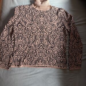 Patterned Turtleneck Sweater - Black and Tan
